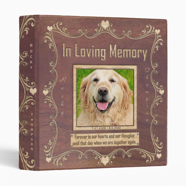 Dog Photo Memorial Carved Wood Look Binder (Front/Spine)