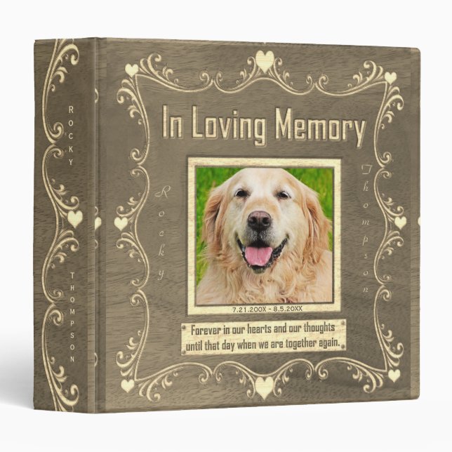 Dog Photo Memorial Gold 3 Ring Binder (Front/Spine)