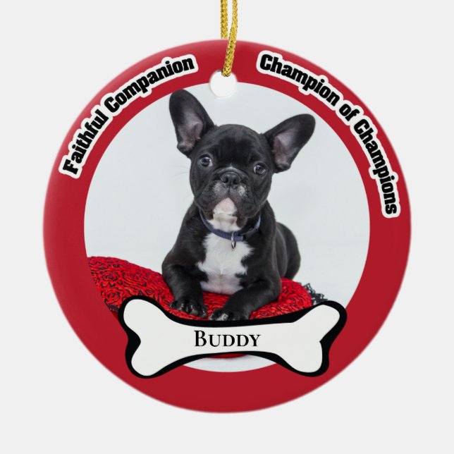 Dog Photo Memorial Keepsake Ceramic Ornament (Front)