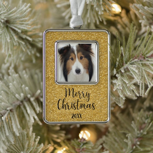 Dog Photo Merry Christmas Ornament (Tree)