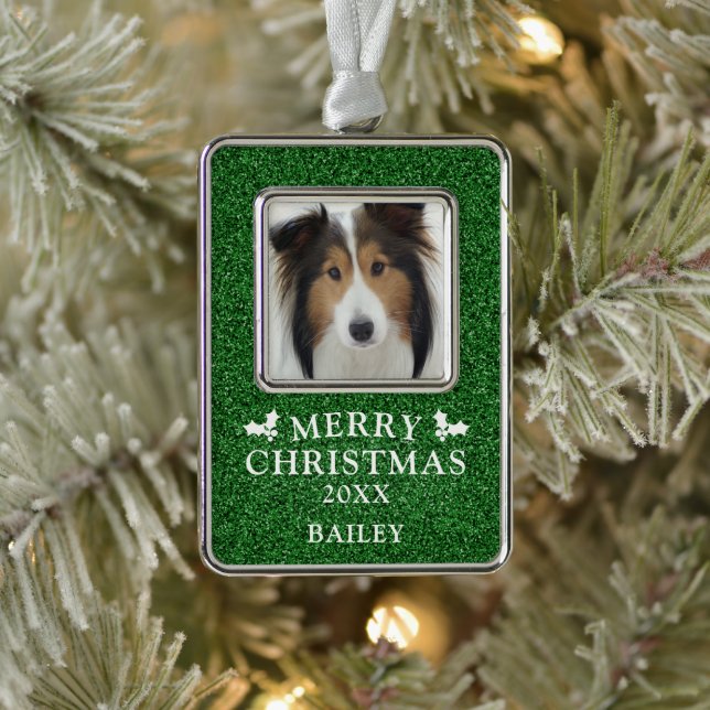 Dog Photo Merry Christmas Personalized Ornament (Tree)