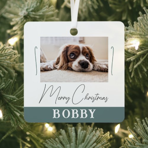 Dog Photo Minimalist Merry Christmas  Metal Ornament