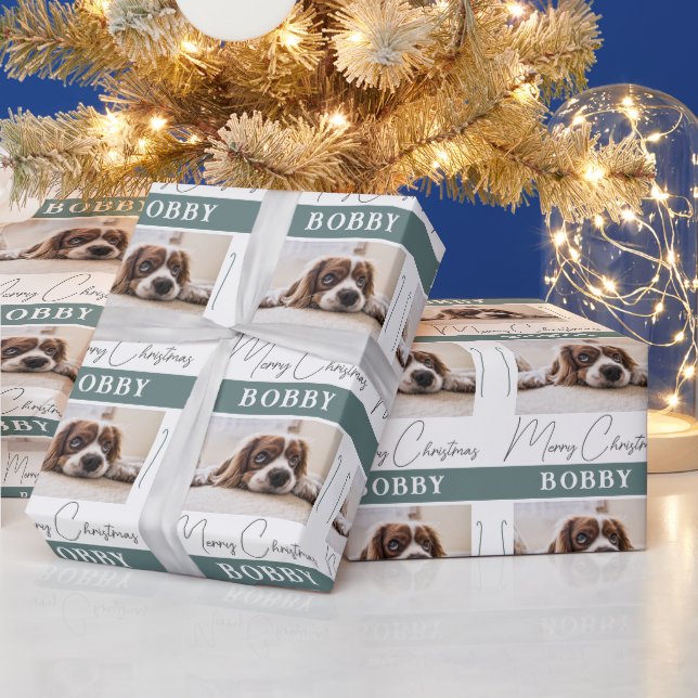 Dog Photo Minimalist Merry Christmas Modern Wrapping Paper (Holidays)