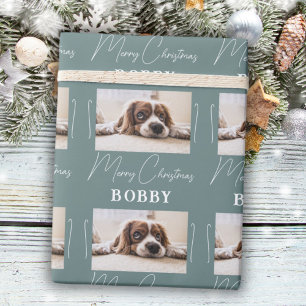 Dog Photo Minimalist Merry Christmas Pet Wrapping Paper