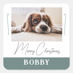 Dog Photo Minimalist Merry Christmas Square Sticker