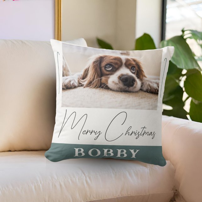 Dog Photo Minimalist Merry Christmas   Throw Pillow (Creator Uploaded)