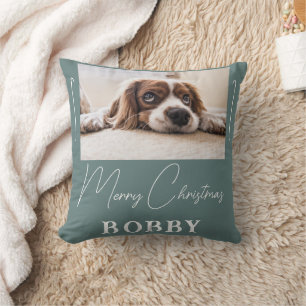 Dog Photo Minimalist Merry Christmas  Throw Pillow