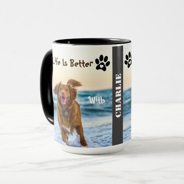 Dog Photo Monogram Custom Mug For Dod Mom Dad (Front Left)