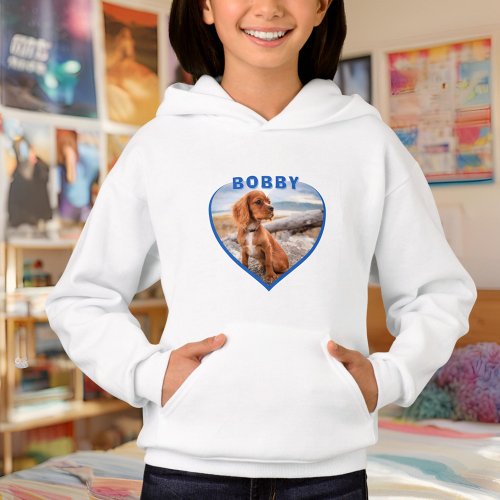 Dog Photo Name Blue Heart Dog Girl  Hoodie