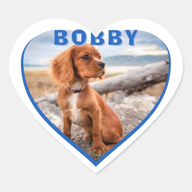 Dog Photo Name Blue Heart Dog  Heart Sticker (Front)