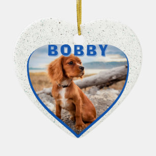 Dog Photo Name Blue Heart Dog Owner Keepsake Ceramic Ornament