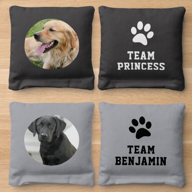 Dog Photo Name Custom  Cornhole Bags (Wood)