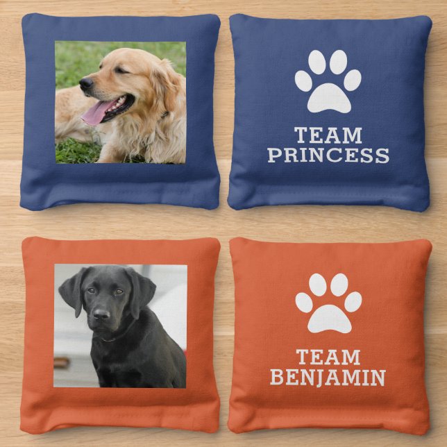 Dog Photo Name Personalized Cornhole Bags (Wood)