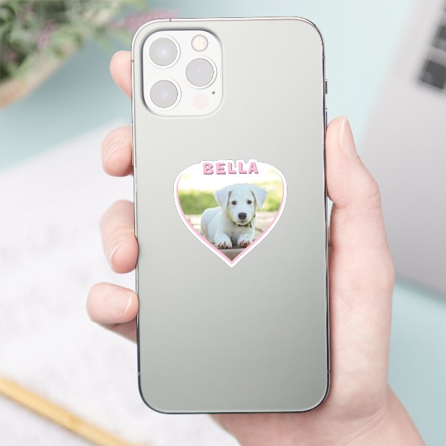 Dog Photo Name Pink Heart Dog Owner Heart Sticker (Phone)