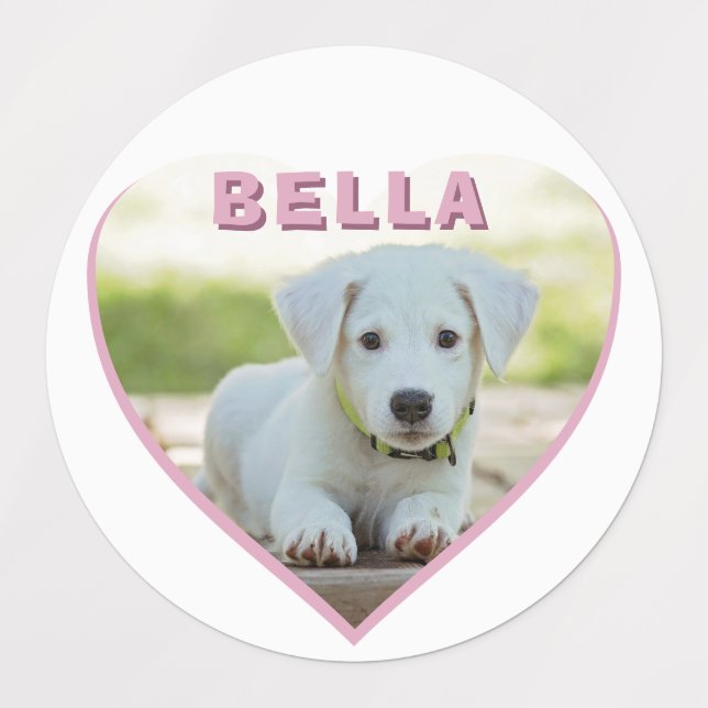 Dog Photo Name Pink Heart Pet Labels (Design 1)