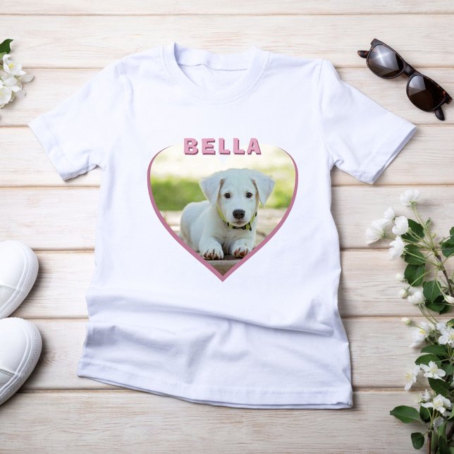 Dog Photo Name Pink Heart T-Shirt (Creator Uploaded)