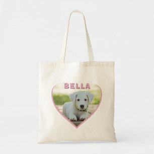 Dog Photo Name Pink Heart Tote Bag