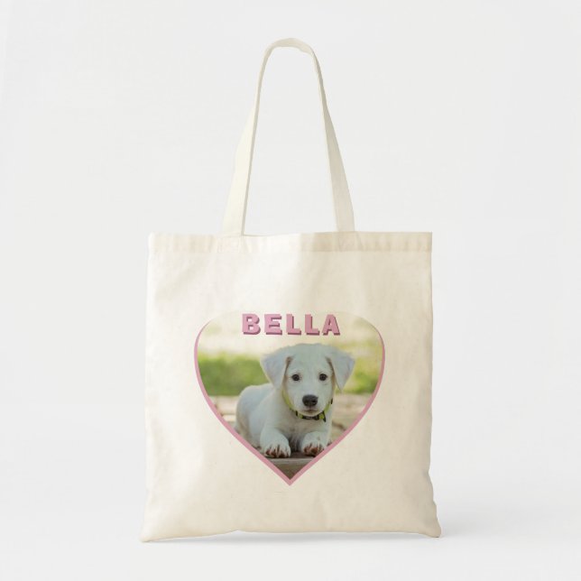 Dog Photo Name Pink Heart  Tote Bag (Front)