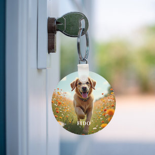Dog photo name text keychain