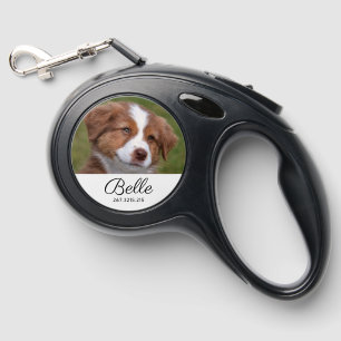 Dog Photo Name White Modern Calligraphy Retractable Pet Leash