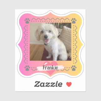 Dog photo on pink/yellow gradient background sticker