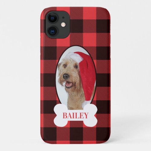 Dog Photo on Plaid iPhone 11 Case