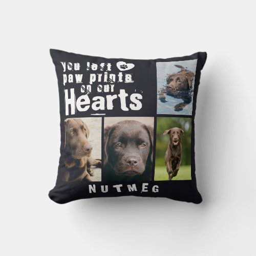Dog Photo Paw Prints On My Heart Memorial Throw Pillow