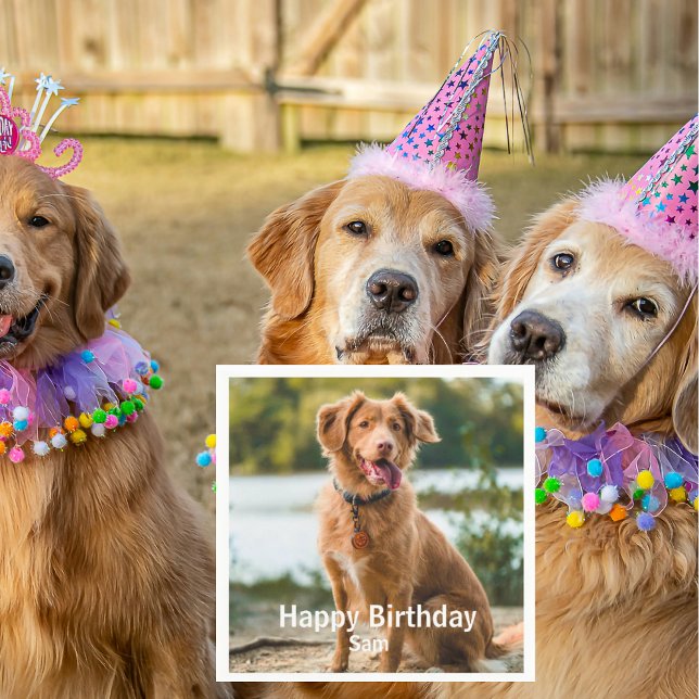 Dog Photo Personalized Birthday Cocktail Napkins (Creator Uploaded)