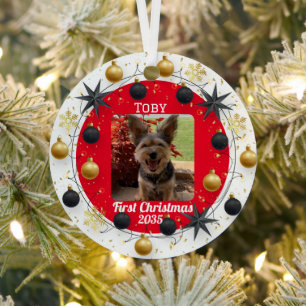 Dog Photo,Personalized, First Christmas Metal Ornament
