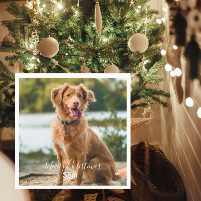Dog Photo Personalized Merry Christmas Cocktail Napkins (Creator Uploaded)
