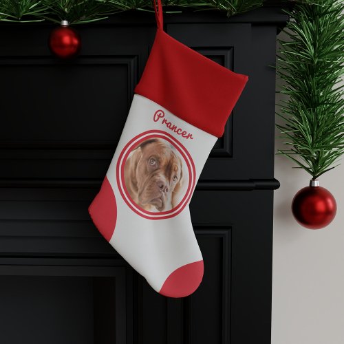 Dog Photo Personalized Pet Red and White Christmas Stocking
