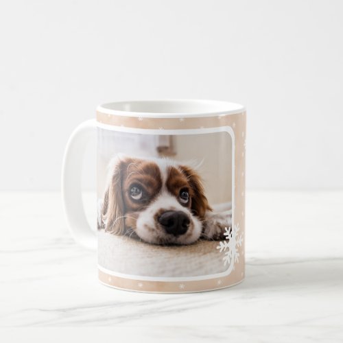 Dog Photo Pet Name Snowflake Watercolor Christmas Coffee Mug