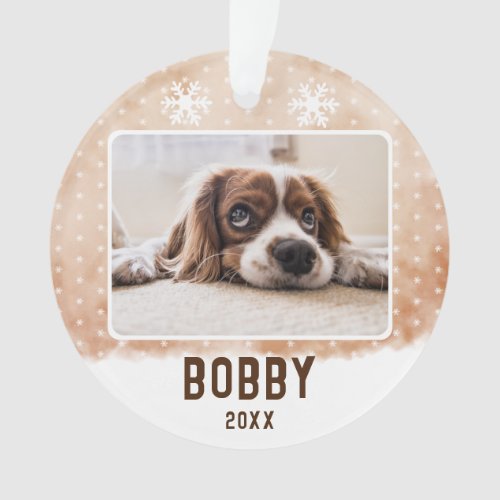 Dog Photo Pet Name Snowflake Watercolor Christmas Ornament