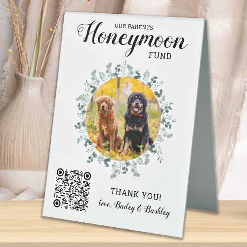 Dog Photo Pet Wedding QR Code Honeymoon Fund Table Tent Sign