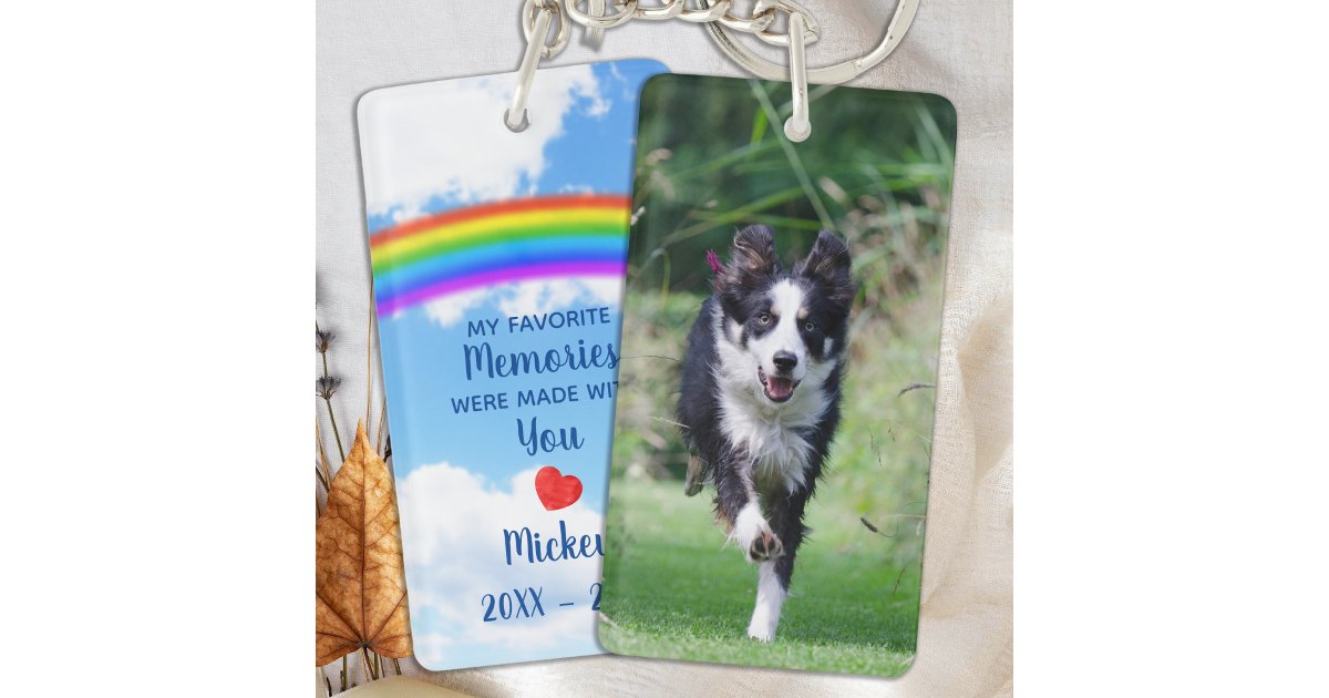 Dog Photo Rainbow Bridge Pet Loss Memorial Keychain | Zazzle