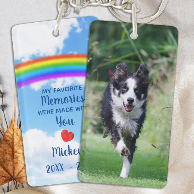 Dog Photo Rainbow Bridge Pet Loss Memorial Keychain | Zazzle