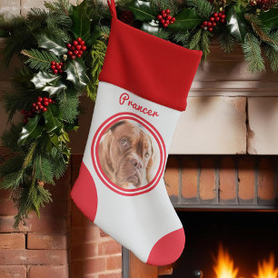 Dog Photo Red and White Pet Christmas Stocking