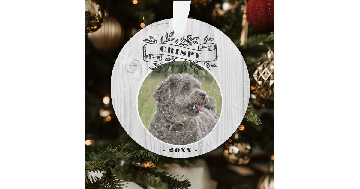 Dog Photo Rustic Wood Photo Personalized Ornament | Zazzle