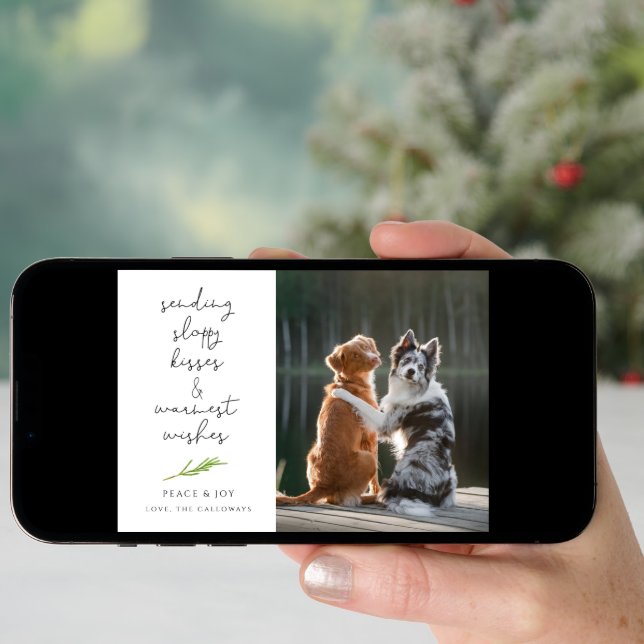 Dog Photo Sloppy Kisses Christmas Holiday Card (Front Digital)