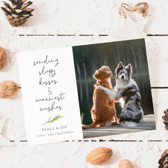 Dog Photo Sloppy Kisses Christmas Holiday Card (Creator Uploaded)