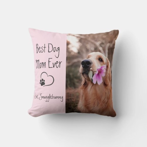 Dog Photo Super Mom Heart Paw Print  Throw Pillow