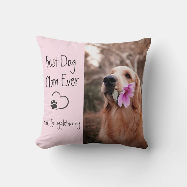 Dog Photo Super Mom Heart Paw Print  Throw Pillow (Front)