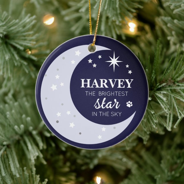 Dog Photo Sympathy Keepsake Pet Memorial Star Ceramic Ornament (Tree)