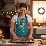 Dog Photo Teal Santa Hat Pattern Christmas Apron
