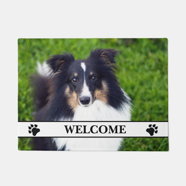 Dog Photo Template With Paws And Welcome Text Doormat (Front)