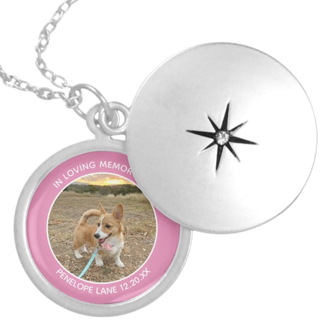 Dog Photo Tribute Keepsake In Loving Memory Pink Locket Necklace (Front)