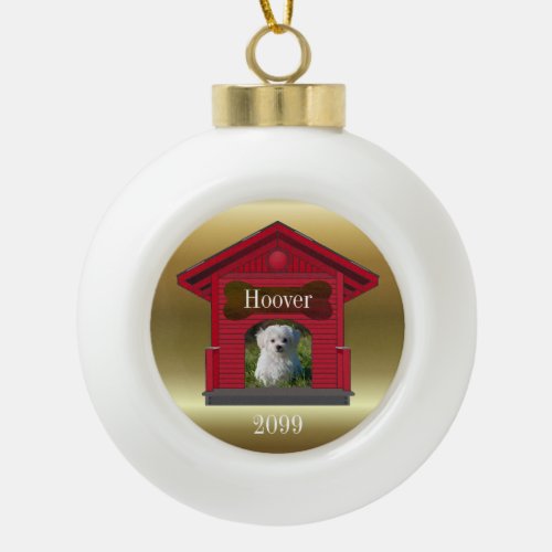 Dog Photo Upload Dog House w Bone Christmas  Ceram Ceramic Ball Christmas Ornament