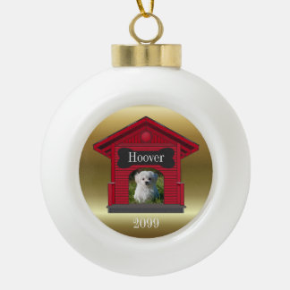 Dog Photo Upload Dog House w Bone Christmas Ceram Ceramic Ball Christmas Ornament