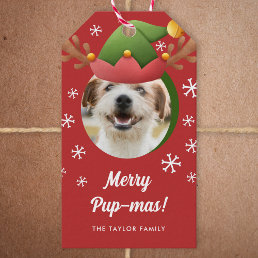Dog Photo w/ Elf Reindeer Antler Hat Christmas Gift Tags