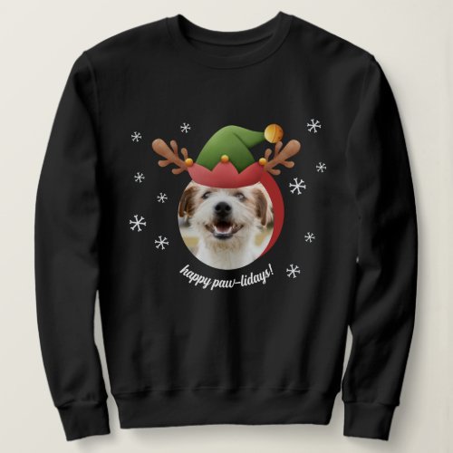 Dog Photo w Elf Reindeer Antler Hat Christmas Sweatshirt
